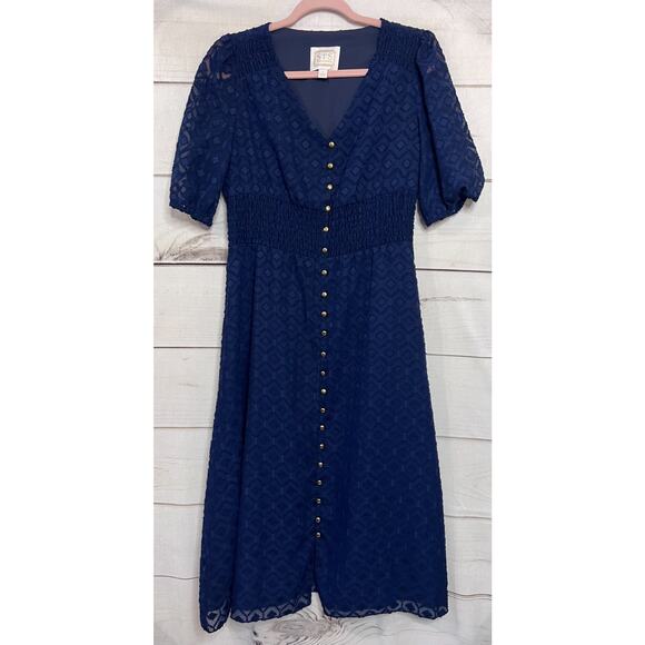 Sail to Sable Size SM Midi Dress Navy Blue With Gold Buttons Short Sleeves - Picture 1 of 5